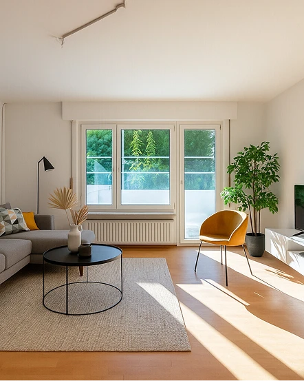 Wohnzimmer einer zu verkaufenden Immobilie